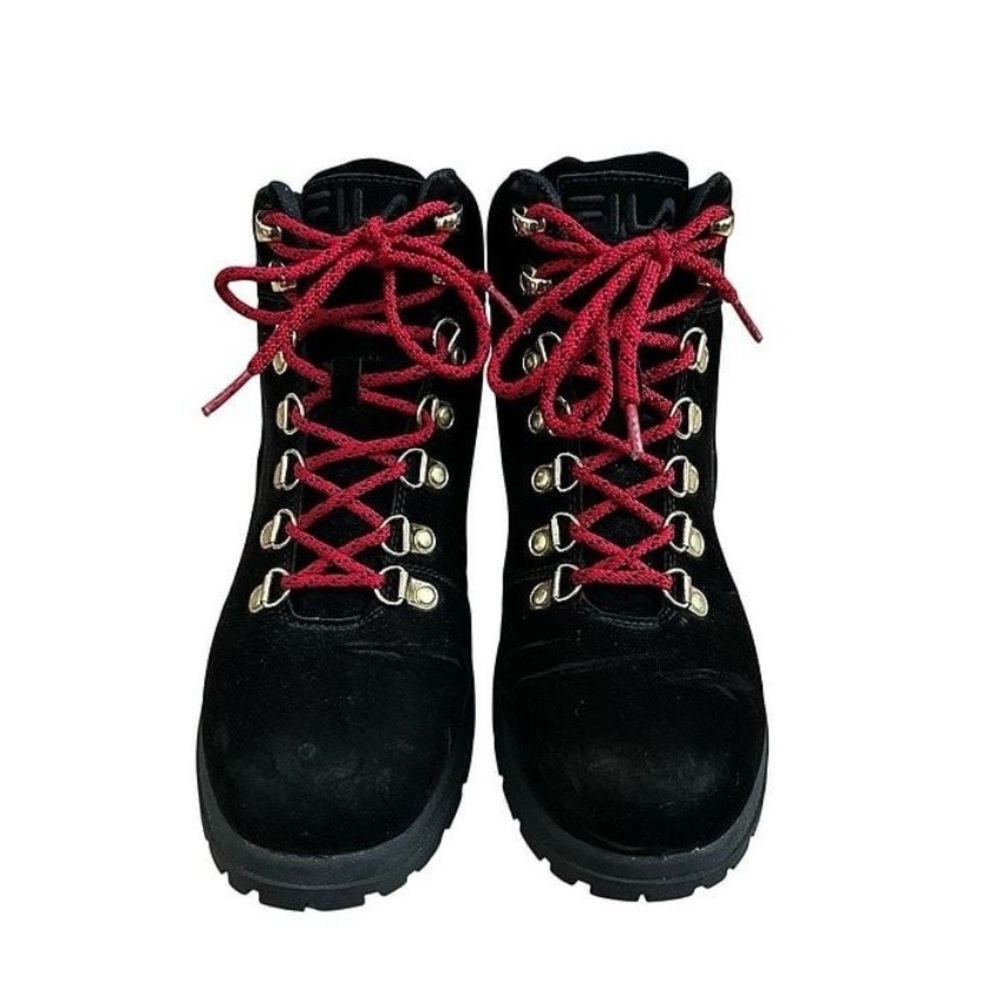 New Fila Women's Black Hiking Combat Diviner Boots with Red Laces